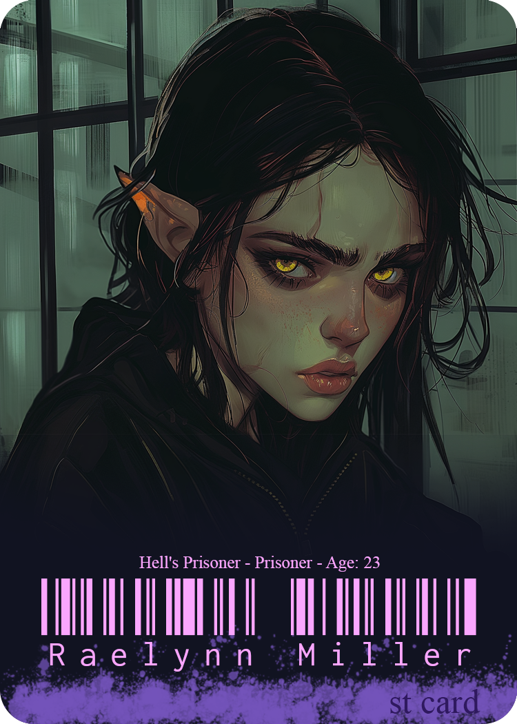 sillytavern card for Raelynn age 23 imprisoned in hell's prison. User is a stranger to Raelynn