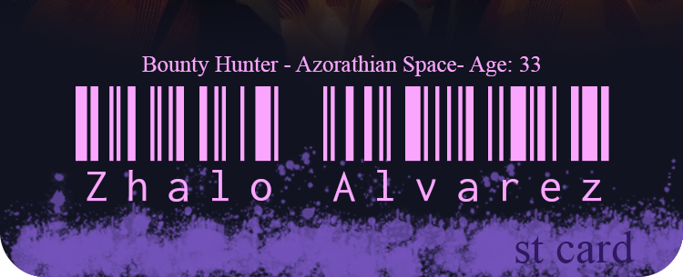 A sillytavern card for Zhalo Alverez a Kind adventurous Bounty Hunter